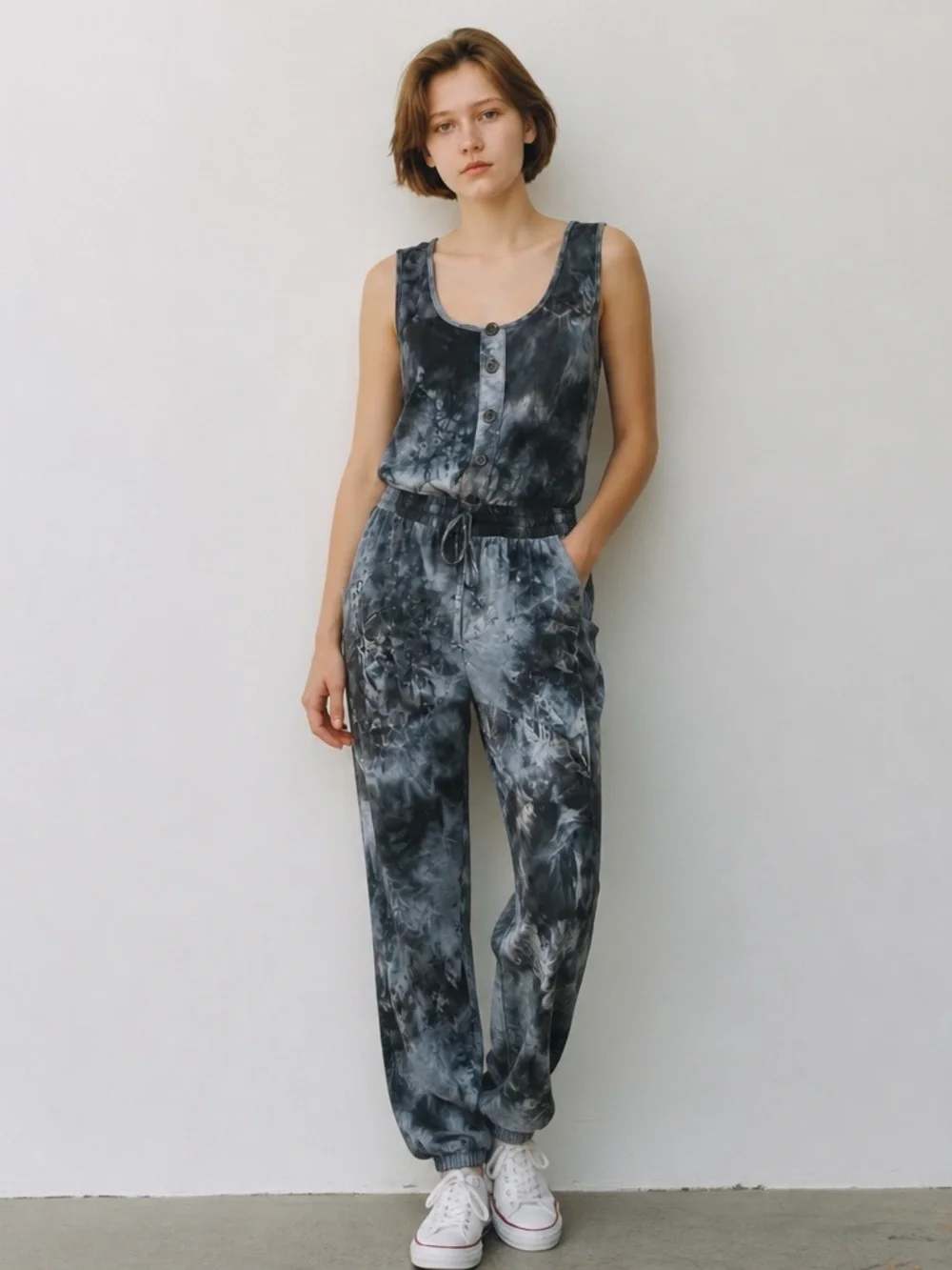 J for Justify Sleeveless Tie-Dye Jumpsuit in Charcoal and Slate Size Large